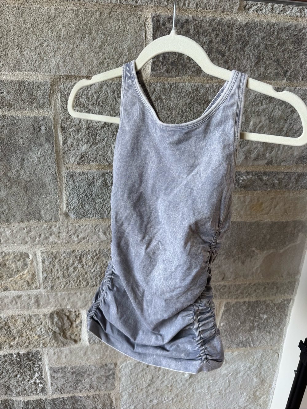 NUX Gray Ruched Tank with Built-In Bra | Women’s Medium